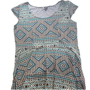 Vibe | Aztec Pattern Print Teal 2X Dress